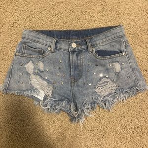 Studded denim shorts